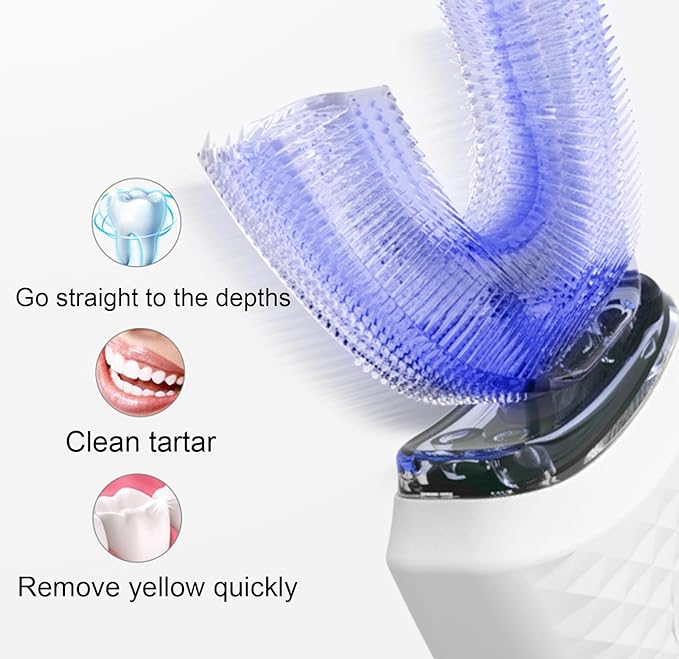 VIDECOR Electric Toothbrush U Shaped Automatic Toothbrush for Adults 360° Whole Mouth Toothbrush Whitening Wireless Charging IPX7 WaterproofC
