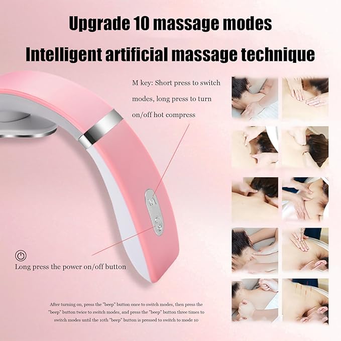 FUTURAX PulseX Neck Massager Neck Massager with Heat 10 Settings &amp 16 Strength Levels Compact and Travel-Friendly Great for Comfort (White)