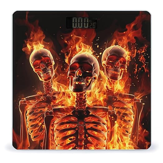 Fire Skeletons Scale for Body Weight Anti-Slip Tempered Glass Digital Bathroom Scales Clear LCD Display Weighing Scale Safe Rounded Corners Smart Scales
