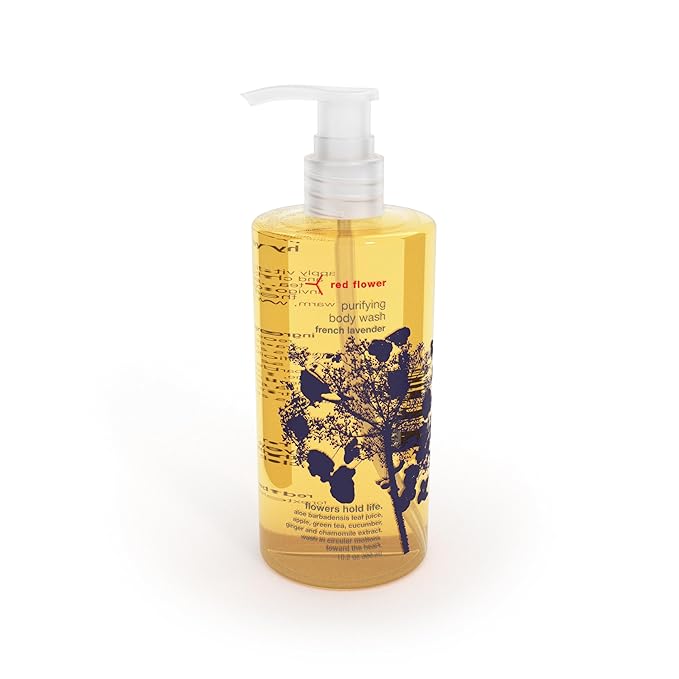 Red Flower French Lavender Purifying Body Wash – Cleanse &amp Hydrate Botanical Shower Gel with Organic Fruit &amp Leaf Extracts for Hydrated Radiant Skin (10 oz)