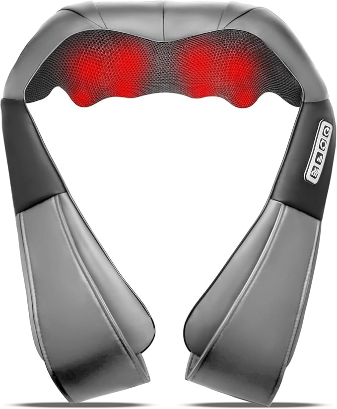 Grey Shiatsu Neck and Back Massager with Heat Electric Deep Tissue Kneading Neck and Shoulder Massage Best Gifts for Women Men Mom Dad Mothers Fathers Day Birthday Gift (NOT Cordless)
