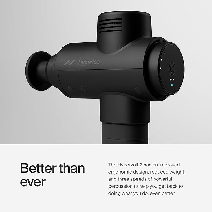 Hyperice Hypervolt 2 Black - Featuring Quiet Glide Technology - Handheld Percussion Massage Gun | 3 Speeds 5 Interchangeable Heads | Helps Relieve Sore Muscles and Stiffness