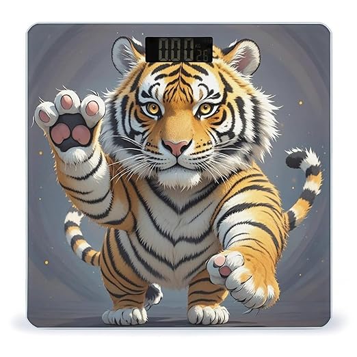 Tiger Head with Raised Paws Bathroom Scale for Body Weight Bathroom Weighing Scales with Back Lit LED Display Sturdy Tempered Glass Body Weight Bathroom Scale 400lb Weighing
