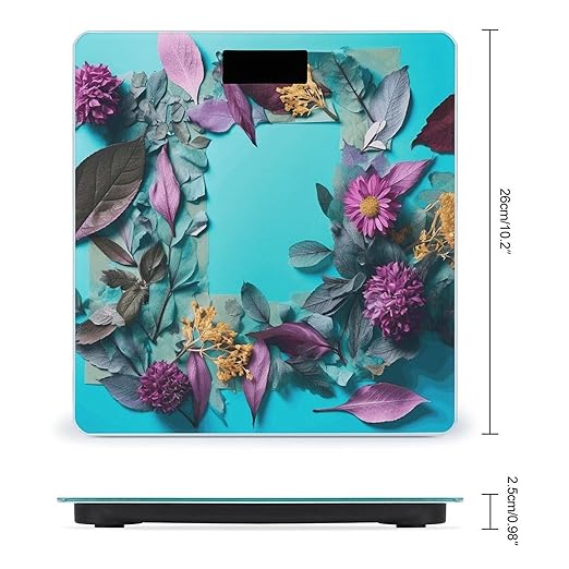 Frame of Flowers and Leaves Scale for Body Weight Anti-Slip Tempered Glass Digital Bathroom Scales Clear LCD Display Weighing Scale Safe Rounded Corners Smart Scales