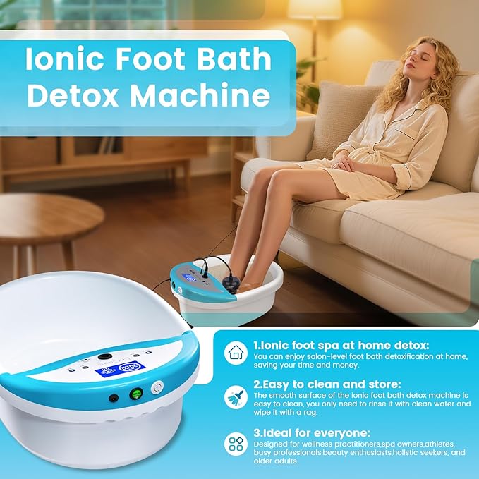 Ionic Foot Spa Detox Machine Ionic Foot Bath for Home Use Ion Cleanse Negative Foot Machine to Remove Toxin with Heating Belt Massage Tub 100 Basin Liners