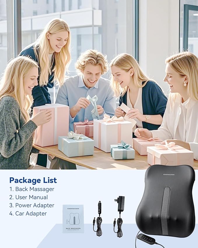 KingPavonini Back Massager for Pain Relief Deep Tissue Up-Down Rolling &amp Ultra-Slim Shiatsu Back Massager with Cushion Layer Lower Back Massage for Chair Home Office Gift for Men Women