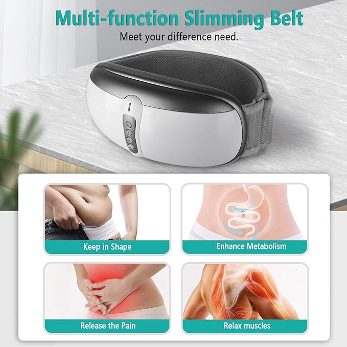 Wireless Slimming Belt Abdominal Massager Portable Weight Loss Machine with 4 Vibration Massage Modes Heating Improve Blood Flow