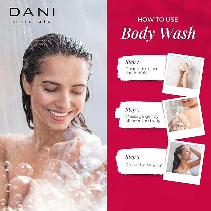 DANI Naturals Moisturizing Body Wash - Citrus Rose Scent with Organic Aloe Vera &amp Natural Glycerin - Paraben &amp Sulfate-Free Shower Gel - 12 oz - Vegan &amp Cruelty-Free
