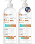 Salicylic Acid Body Wash - Skin Non-drying Gentle Exfoliates Rough and Bumpy Skin Body Acne Wash BHA &amp AHA - Unscented Exfoliating Body Wash Made in USA - (16 fl oz x 2)