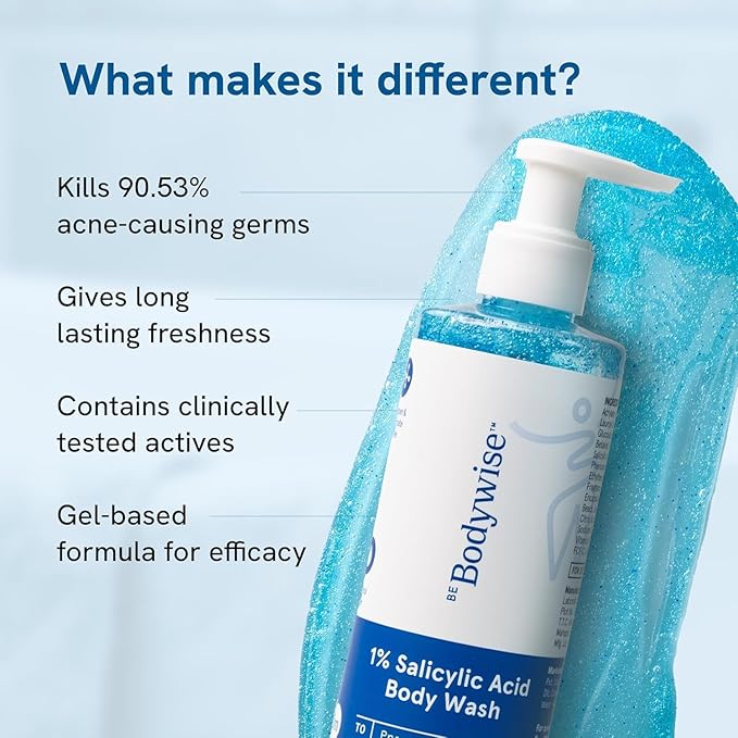 Be Bodywise 1% Salicylic Acid Exfoliating Body Wash Shower Gel 250ml | Prevents Body Acne Bumpy skin &amp Deep cleanses | Suitable for All Skin Types.