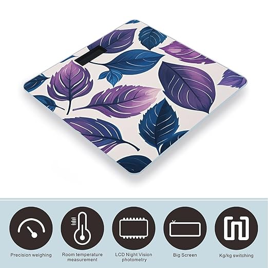 Purple and Blue Leaves Scale for Body Weight Digital Bathroom Scale Accurate Smart Weight Scales with Large Display Weighing Machine High Precision Scales