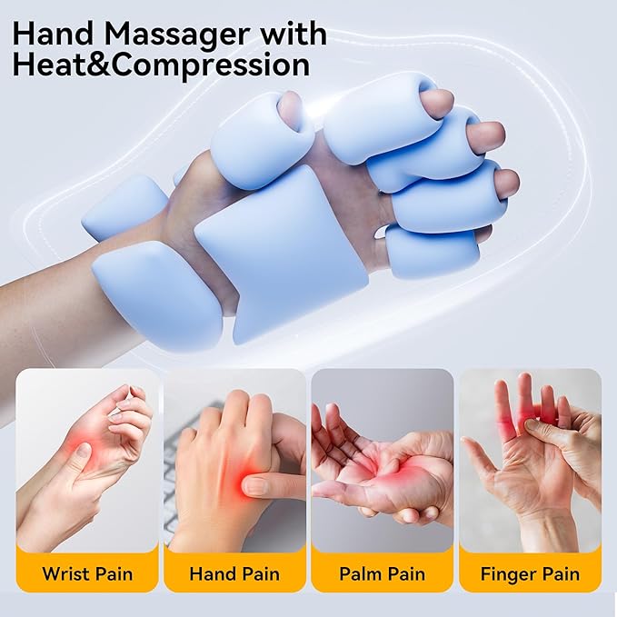 Hand Massager with Heat and Air Compression – Relaxing Therapy for Arthritis &amp Carpal Tunnel Relief – Ultra-Thin Cordless Rechargeable with Adjustable Intensity &amp Temp– Presents for Men Women
