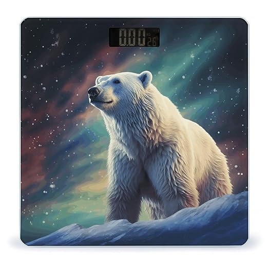 Northern Lights Polar Bear Bathroom Scale Large LCD Backlight Display Digital Scale Rounded Corners Body Scales Automatic Power On/Off Bathroom Scales for Home Bedrooms