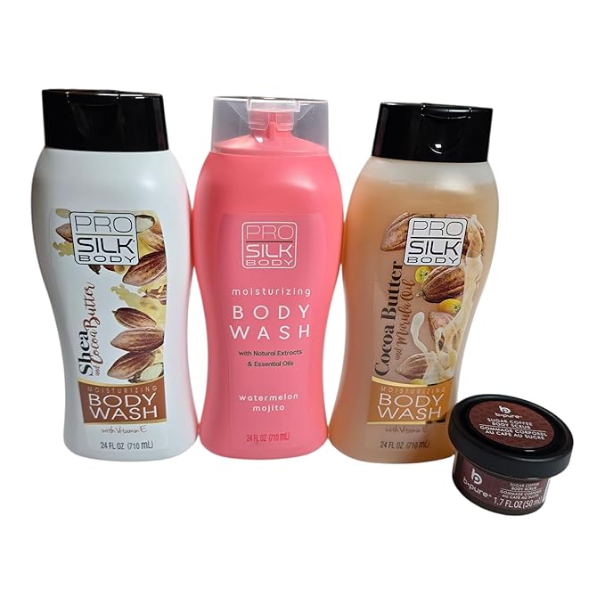 Moisturizing Body Wash Pro Silk Trio - 3x24 fl oz + Exfoliating Coffee Scrub 1.7 oz