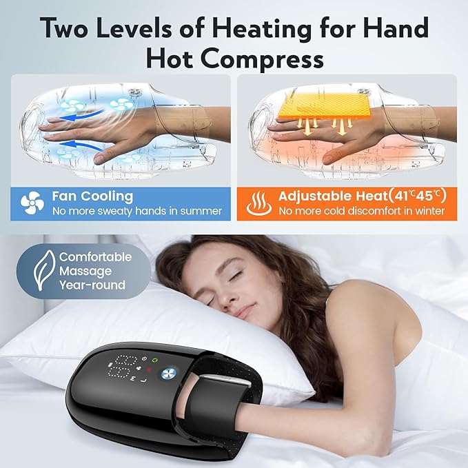 Hand Massager with Kneading Rollers6 Modes and 2 Heating Options for Hot and Cold Therapy Hand and Wrist Massager for Arthritis Carpal Tunnel ReliefCordless Hand Massager with Heat and Compression