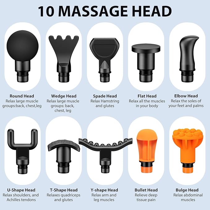 TOLOCO Massage Gun Deep Tissue Percussion Massage Gun with 10 Replacement Heads Super Quiet Portable Electric Massager for Athletes Relax Black