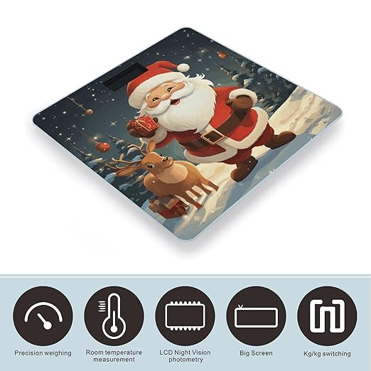 Christmas Santa Claus Scale for Body Weight Safe Rounded Corners Tempered Glass Digital Bathroom Scale LED Display 400lb Capacity Weight Scales with High Precision Sensors