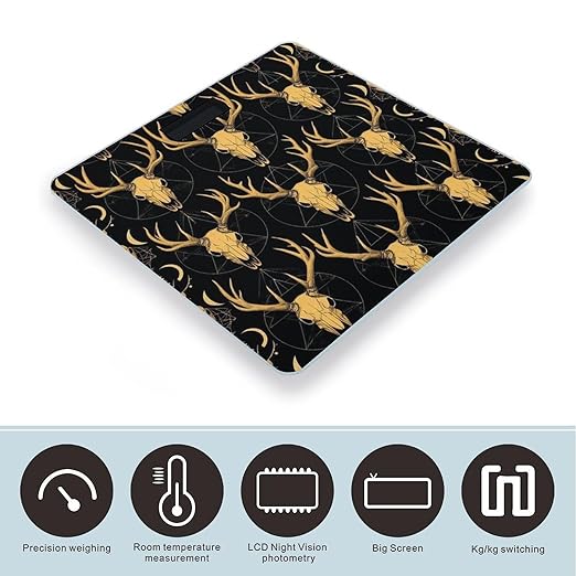 Women's Digital Bathroom Weighing Scale Automatic Switch Energy Saving Scale Smart Scale for Body Weight Sun Moon Goth Hunting Camo Deer Skull