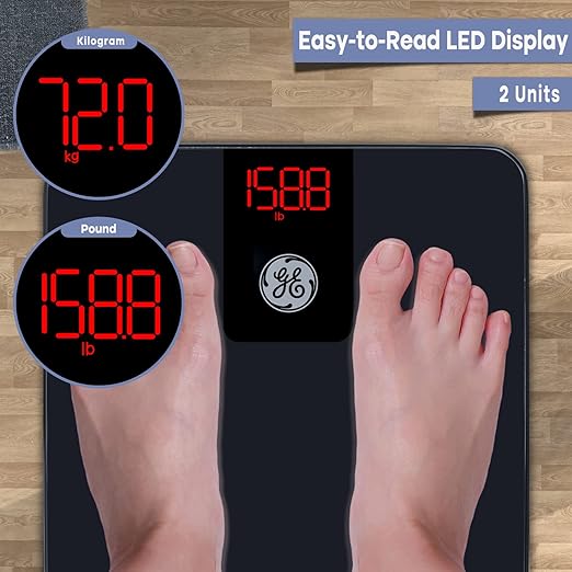 GE Digital Bathroom Scale for Weight Smart Bluetooth Body Weight and BMI Electronic Black Weighing Scale for Bath Home Accurate 400lb Capacity (Pack of 2)