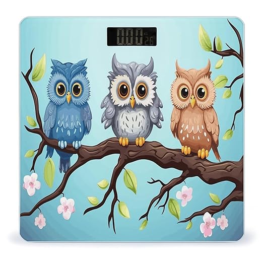 Owls on A BranchScale for Body Weight with LCD High Precision Weighing Scales Fashion Sturdy Tempered Glass Weight Scales Easy-to-Read Digital Bathroom Scale for Daily 400lb