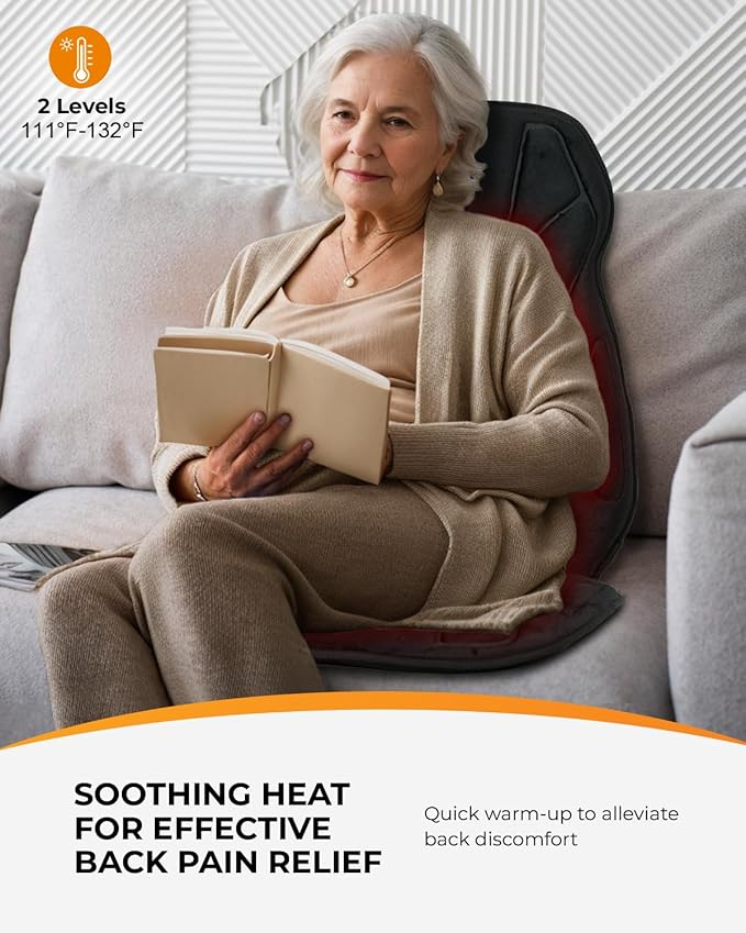 CooCoCo Vibration Back Massager with Heat Gifts for Him Dad Husband Men Massage Chair Pad with 8 Vibrating Motors &amp 2 Levels Heat Massage Seat Cushion for Home Office Seat Use