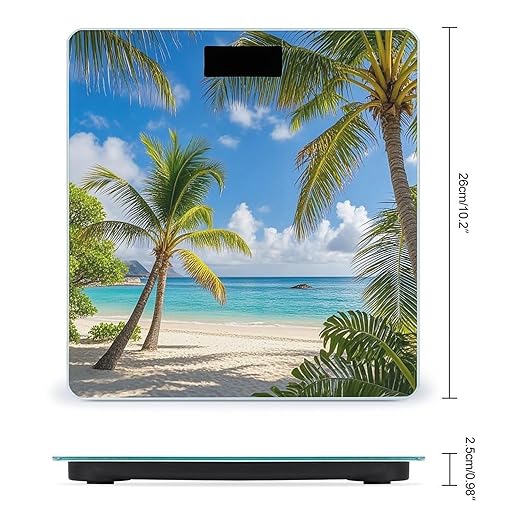 Tropical Palm Tree Hawaii Beach Scale for Body Weight Accurate Digital Bathroom Scale Toughened Glass High Precision Scales Smart Weight Scales with Large LCD Backlight Display Weighing Machine