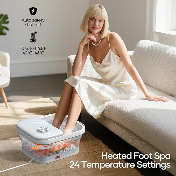 LUBBYGIM New Collapsible Foot Spa Bath with Heat Foldable Foot Bath Massager with Bubble Red Light 6 Shiatsu Massage Rollers Foot Soaking Tub with Temperature Control for Soft Feet &amp Relax(Gra