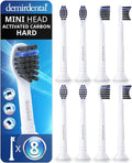 demirdental Charcoal Mini Hard Replacement Brush Heads Compatible with Philips Sonicare – Small Hard Brush Precision Cleaning - White - Replaces HX4088 – 8 Pack