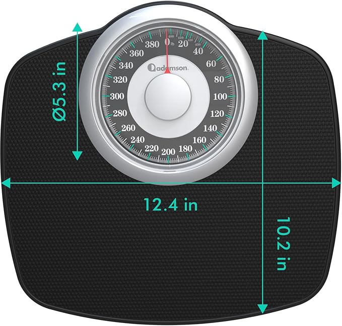 Adamson A25T Scales for Body Weight - Up to 400 LB - 5.3 Dial on 12.4 x 10.2 Platform - Anti-Skid Rubber Surface - High Precision Bathroom Scale Analog - Durable with 20-Year Assurance