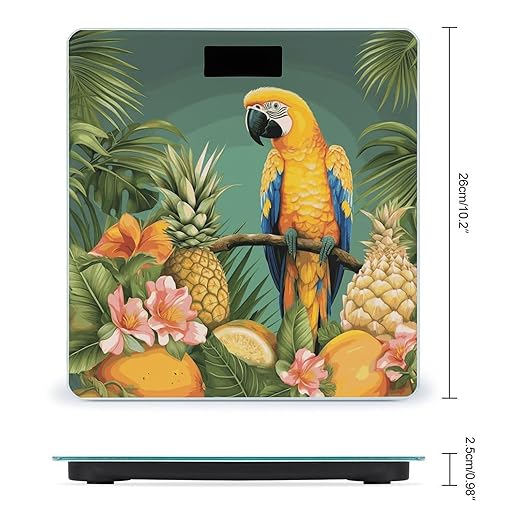 Summer Parrot Pineapple Bird Bathroom Scale Weight Scale for Body WeightHighly Accurate Digital Weighing Machine Clear LED Display Digital Bathroom Body Scale 400lb/182kg