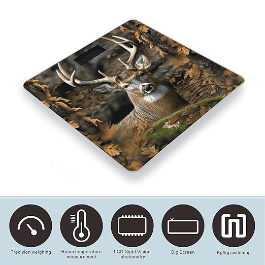 Camouflage Deer Scale for Body Weight Accurate Digital Bathroom Scale Toughened Glass High Precision Scales Smart Weight Scales with Large LCD Backlight Display Weighing Machine