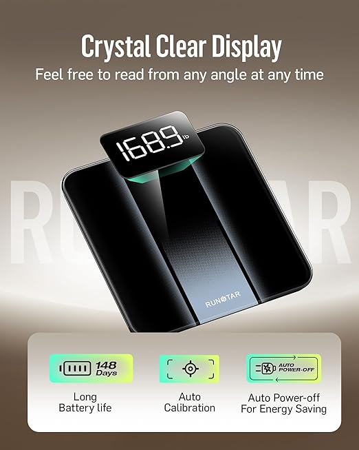 RunStar Scale for Body Weight Highly Accurate Digital Bathroom Body Scale Measures Weight up to 400 lbs. Includes Batteries
