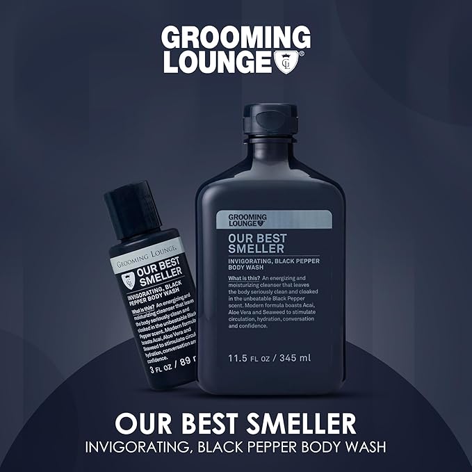 Grooming Lounge Our Best Smeller Body Wash - Moisturizing Clarifying Foaming Shower Scrub - Fresh Classic Suave Fragrance of Acai Aloe Vera Seaweed and Black Pepper - Dry Skin Defense - 11.5 oz