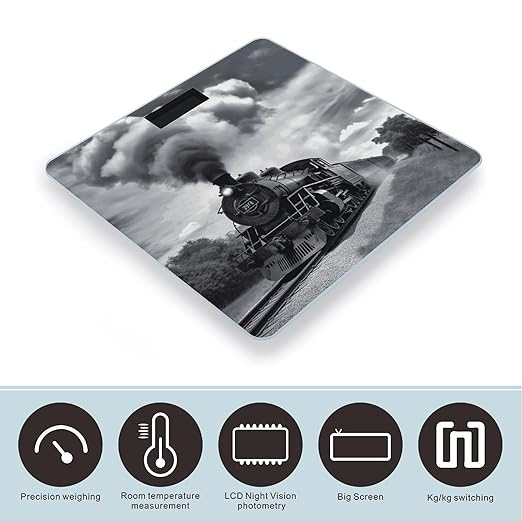Steam Train Clouds Digital Bathroom Scale Fashion Unique Weight Scale BMI Anti-Slip Precision Weighing Scales Suitable for Home Bedrooms Use and Gift