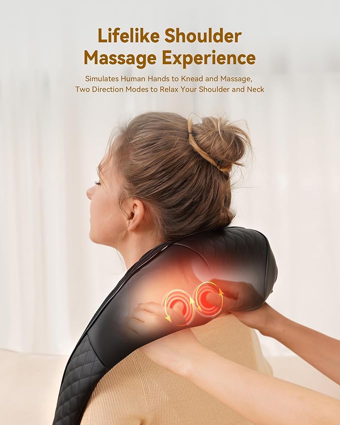 Neck Massager with Heat Shiatsu Neck and Back Massager 4D Deep Tissue Kneading for NeckBackShoulder Body Muscle Pain Relief Leather Handbag for Storage Gift for Men Women Mom Dad Plug-in Use