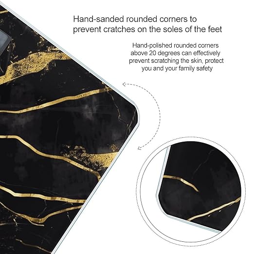 Black and Gold Marble Texture Weight Scale Digital Electronic Scales Bathroom Scale Larg LCD Backlight Display High Precision MeasurementsTempered Glass