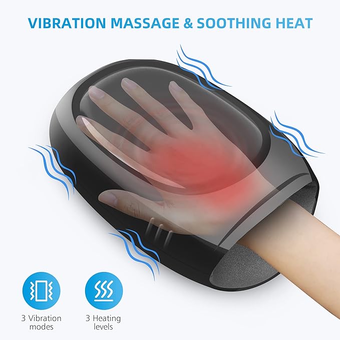 COMFIER Hand Massager with Heat and Compression Cordless Hand Massager for Arthritis and Carpal Tunnel Wrist Finger Massage for Mom Dads Women and Men (Black)