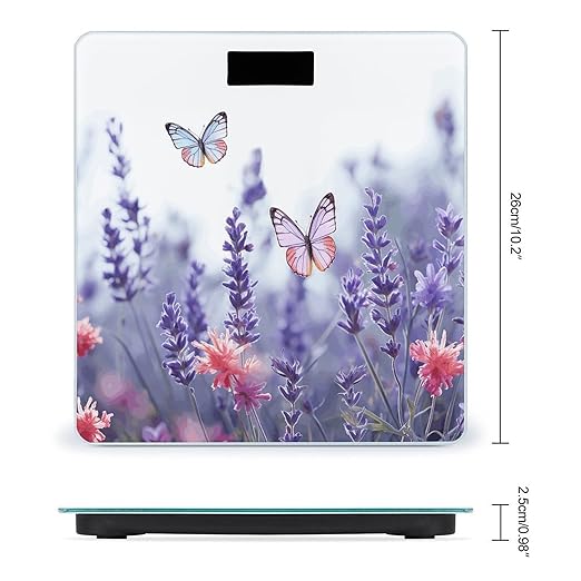 Lavender Flower Background with Butterflies And Flowers Scale for Body Weight Digital Bathroom Scale Precision Smart Weighing Scales with Clear LED Display Accurate High Precision Scales Weighing Mach