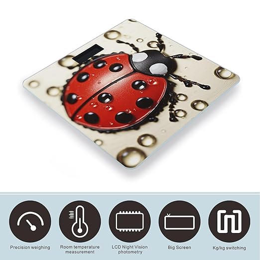 Beautiful Ladybug Bathroom Scale Rounded Smart Scale for Body Weight Automatic Power On/Off Weight Scales Accurate Bathroom Digital Scales for Pet Home Bedroom Kitchen