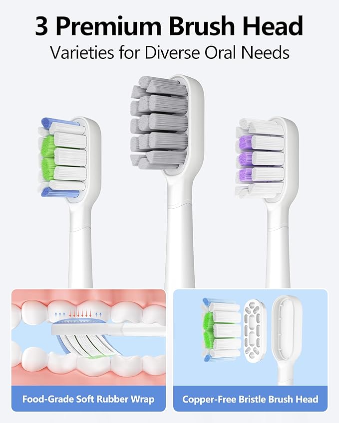 Sonic Electric Toothbrush for Adults Oscillation &amp Vibration Smart Toothbrush with Customizable App 3 Brush Heads Wireless Rechargeable Travel Electric Toothbrush IPX7 Waterproof (White)