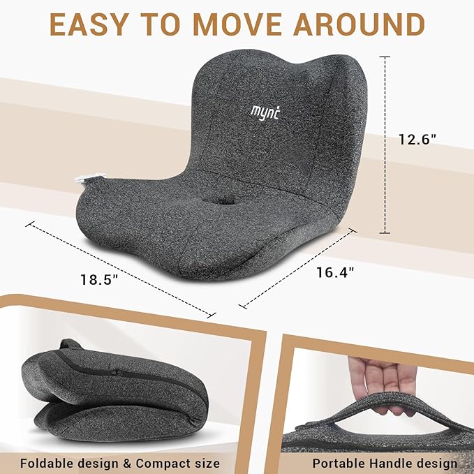 Mynt Lower Back Massager Shiatsu Hip Massager Lumbar Rolling Massage Seat Cushion with Heat Foldable Ergonomic Support Cushion for Home Office Help Improve Sitting Posture Gifts for Mom