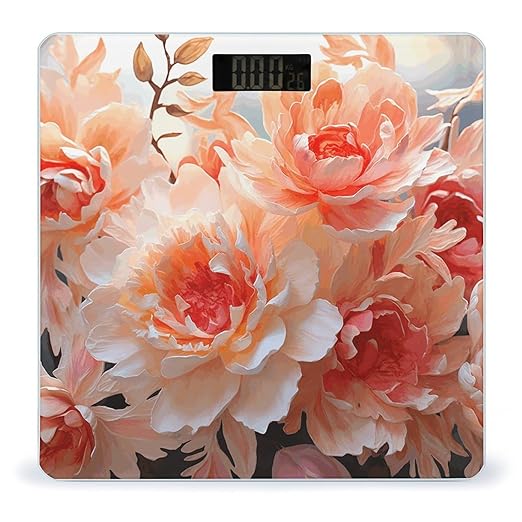 Peach Peony Bathroom Scale Large LCD Backlight Display Digital Scale Rounded Corners Body Scales Automatic Power On/Off Bathroom Scales for Home Bedrooms