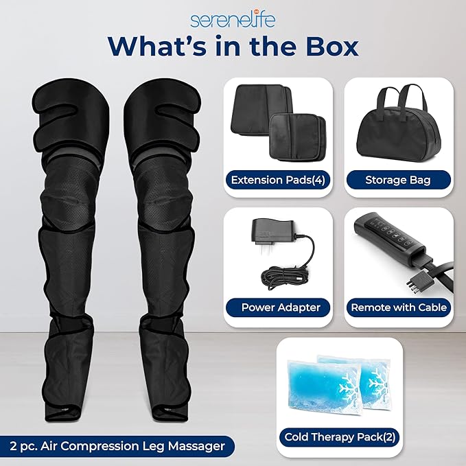 SereneLife Air Compression Knee Massager for Pain Relief and Therapy Knee Elbow Shoulder Brace Wrap with 4 Vibration 2 Heating Modes 4 Airbags Smart LED Controller Ice Pack for Cold Massage