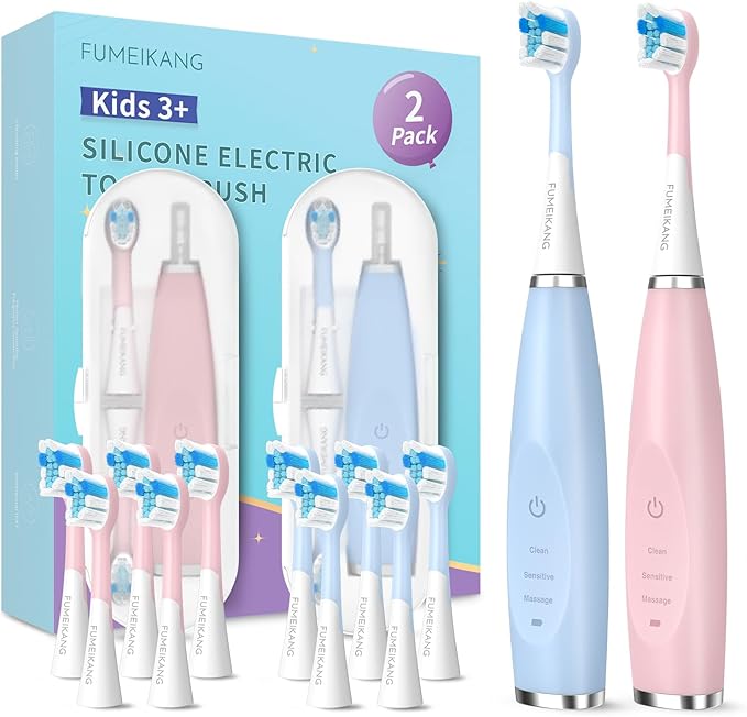 Kids Electric Toothbrushes 2 Pack Smart Sonic Toothbrush for Boys and Girls 3 4 5 6 7 8 9 10 11 12 (Blue+Pink 2 Pack)