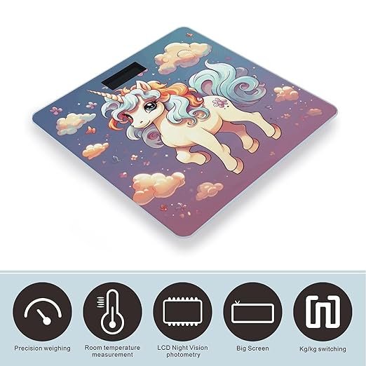 Cartoon Cute Horse Rainbow Scale for Body Weight Accurate Digital Bathroom Scale Toughened Glass High Precision Scales Smart Weight Scales with Large LCD Backlight Display Weighing Machine