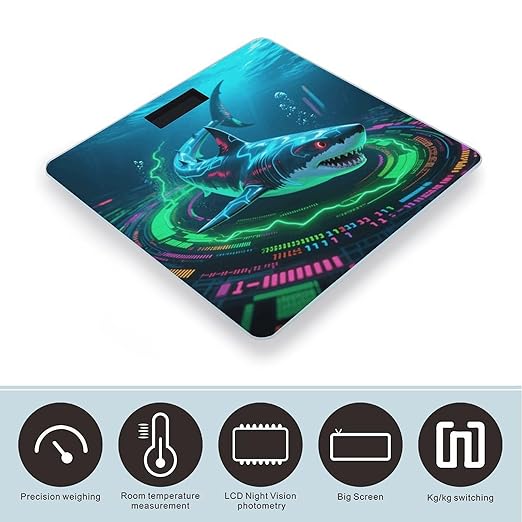 Shark Weight Scale Cute Bathroom Scale for Body Highly Accurate Digital Weighing Machine for People Compact LCD Display Scales with Sturdy Toughened Glass Scales