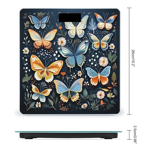 Many Colorful Butterflies Scale for Body Weight Highly Accurate Digital Bathroom Scale Sturdy Tempered Glass Weighing Scales with LCD Display Fashion Body Fat Smart Scales 400lb