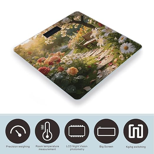 Floral Garden Weight ScaleClear LED Display Bathroom Digital Weighing ScaleTempered Glass Digital Bathroom Scale for Body Weight Capacity Up to 400 Lbs
