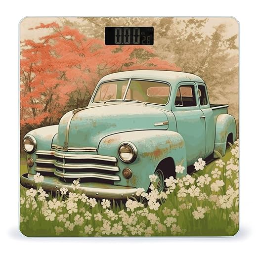 Spring Retro Car Digital Bathroom Scale for Body Weight with High Precision Digital Weighing Scale with BMI Clear LCD Display and Step-On Measures Weight Up to 180kg