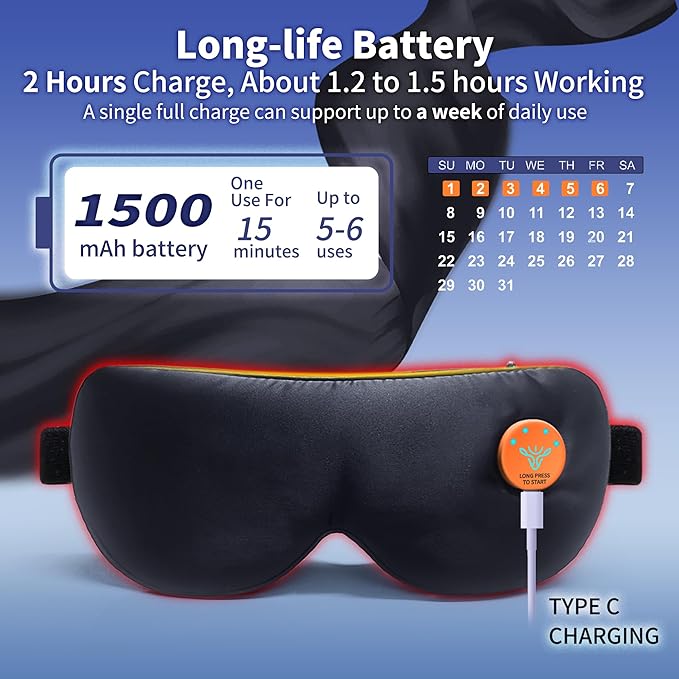Electric Eye Massage Mask for Dry Eyes Relief Cordless Heated Vibrating Eye Massager Fast Heating RelaxationSilk Sleep Eye Mask100% Light BlockLight&ampPortable (Black)